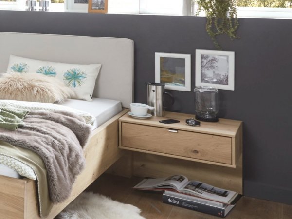 Moderní ložnice BARI 2 bílý dub/sklo champagne