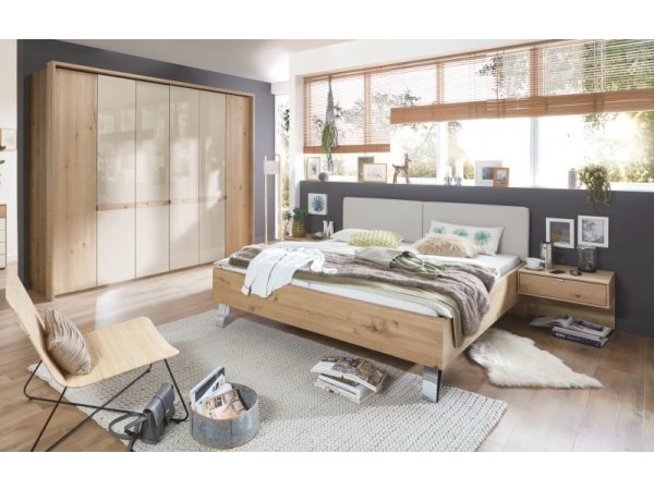 Moderní ložnice BARI 2 bílý dub/sklo champagne