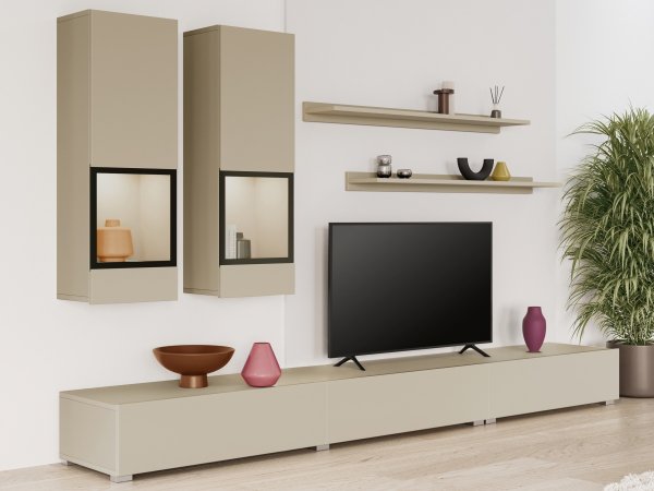 Moderní obývací stěna BAROS světle béžová/černá