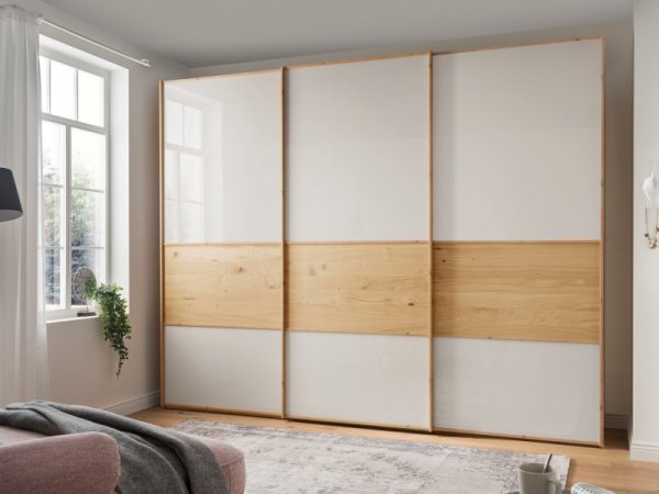 Moderní ložnice BARI 1 bílý dub/sklo champagne