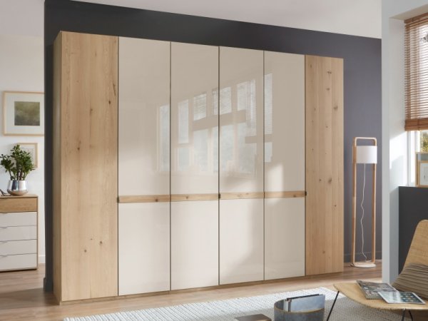 Moderní ložnice BARI 2 bílý dub/sklo champagne