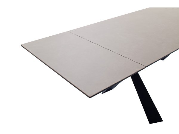Rozkládací jídelní stůl BADESI světle šedá, podnož černá matná