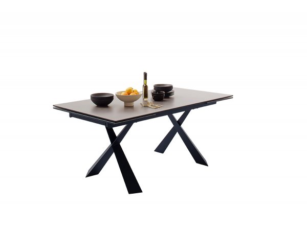 Rozkládací jídelní stůl BADESI světle šedá, podnož černá matná