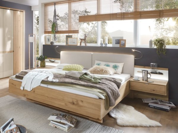 Moderní ložnice BARI 3 bílý dub/sklo champagne