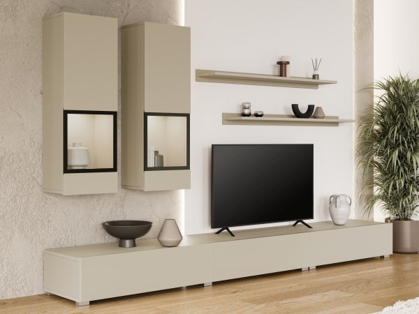 Moderní obývací stěna BAROS světle béžová/černá
