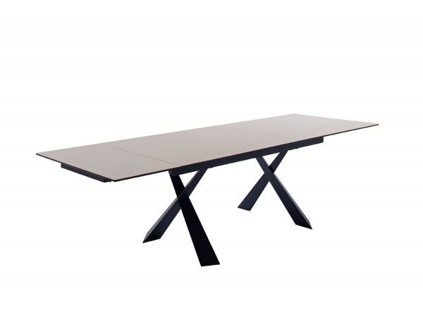 Rozkládací jídelní stůl BADESI světle šedá, podnož černá matná