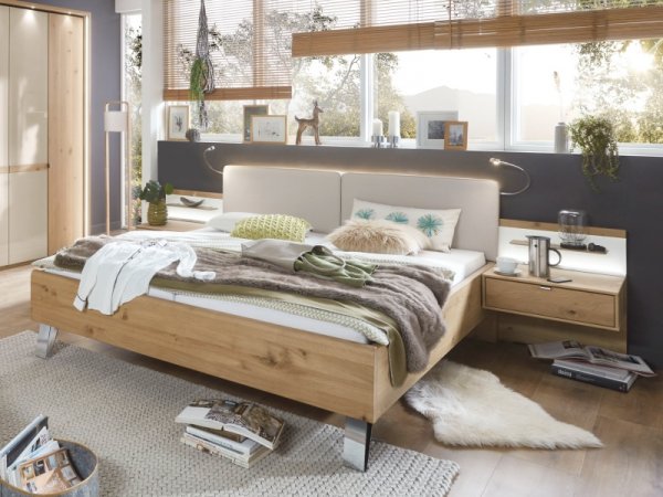 Moderní ložnice BARI 2 bílý dub/sklo champagne