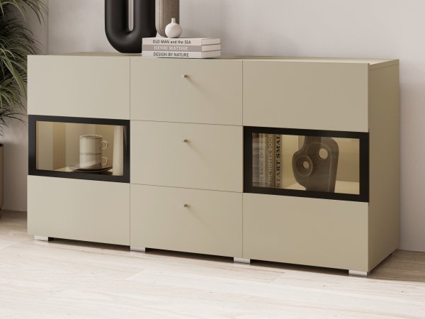 Komoda BAROS světle béžová/černá