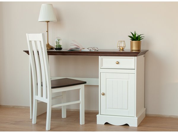 Pracovní stůl LUNO z masivu bílá/ořech