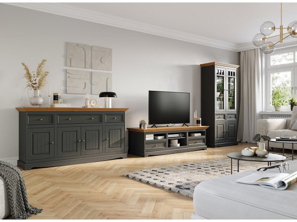 Komoda 4-dvéřová LUNO grafit/dub