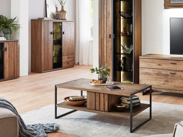 Nábytek do obývacího pokoje BORGEN dub koňak, částečný masiv