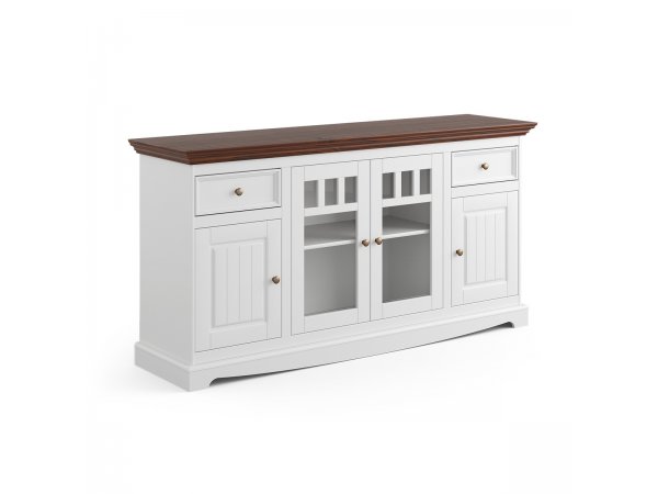 Komoda 4-dvéřová s vitrínou LUNO bílá/ořech