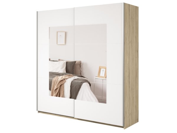 Skříň s posuvnými dveřmi se zrcadlem BETA dub San Remo/bílá