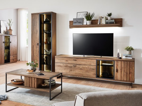 Nábytek do obývacího pokoje BORGEN 2 dub koňak, částečný masiv