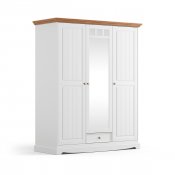 Šatní skříň LUNO 3-dvéřová se zrcadlem bílá/dub