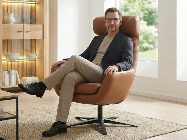 Kožené designové otočné křeslo s vysokým opěrem BE ORGANIC