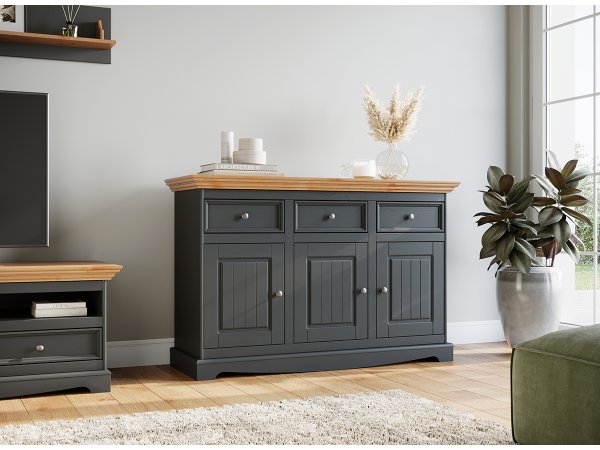 Komoda 3-dvéřová LUNO grafit/borovice