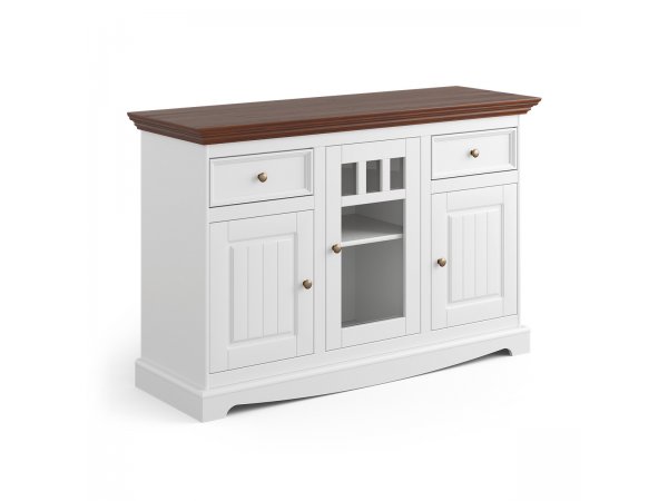 Komoda 3-dvéřová s vitrínou LUNO bílá/ořech