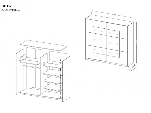 Skříň s posuvnými dveřmi se zrcadlem BETA dub San Remo/bílá