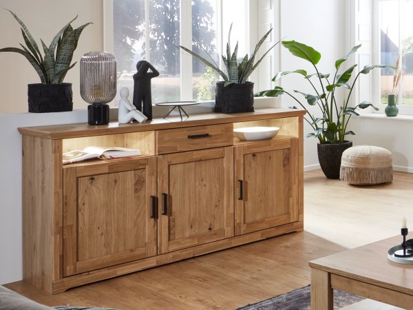 Nábytek do obývacího pokoje BERVIK 2 dub bělený, částečný masiv