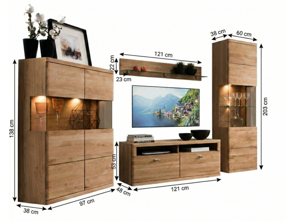 Dubová stěna do obývacího pokoje BOSTON 1