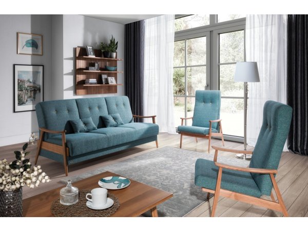 Houpací retro křeslo s dřevěnými područkami EGON