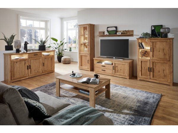 Vitrína do obývacího pokoje (typ 09) BERVIK dub bělený, částečný masiv