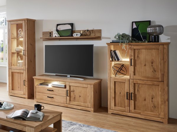 Vitrína do obývacího pokoje (typ 09) BERVIK dub bělený, částečný masiv