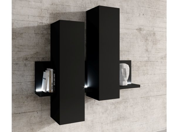 Závěsná vitrína BOTA s policí a osvětlením černá matná