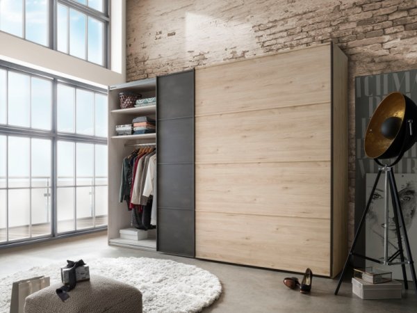 Šatní skříň s posuvnými dveřmi Brüssel dub stein/tmavá břidlice