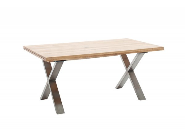 Rozkládací jídelní stůl z masivu BROOKLYN dub bělený/leštěná ocel