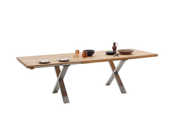 Rozkládací jídelní stůl z masivu BROOKLYN dub divoký/leštěná ocel