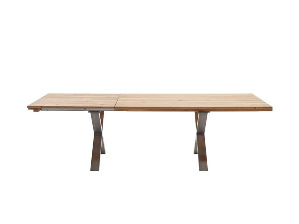 Rozkládací jídelní stůl z masivu BROOKLYN dub divoký/leštěná ocel