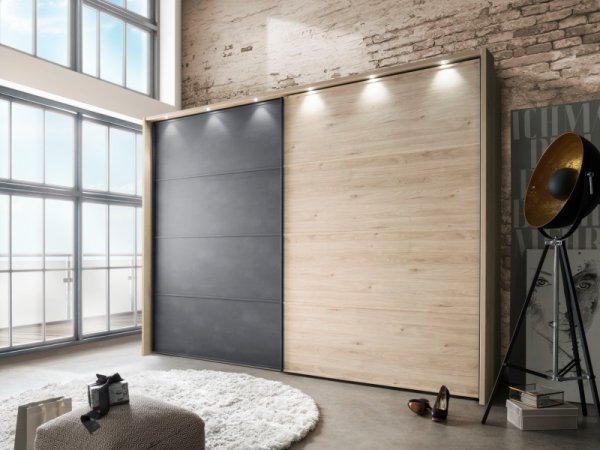 Moderní ložnice Brüssel dub stein/tmavá břidlice 1