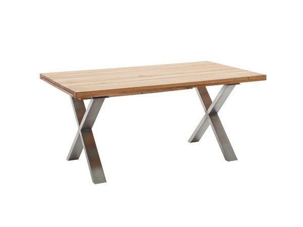 Rozkládací jídelní stůl z masivu BROOKLYN dub divoký/leštěná ocel