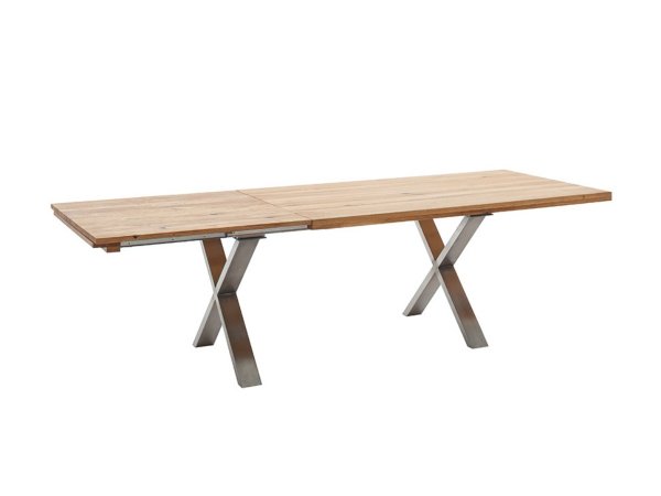 Rozkládací jídelní stůl z masivu BROOKLYN dub divoký/leštěná ocel