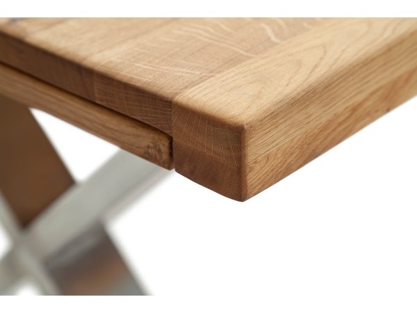 Rozkládací jídelní stůl z masivu BROOKLYN dub bělený/leštěná ocel