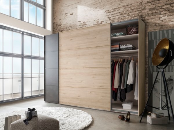 Šatní skříň s posuvnými dveřmi Brüssel dub stein/tmavá břidlice