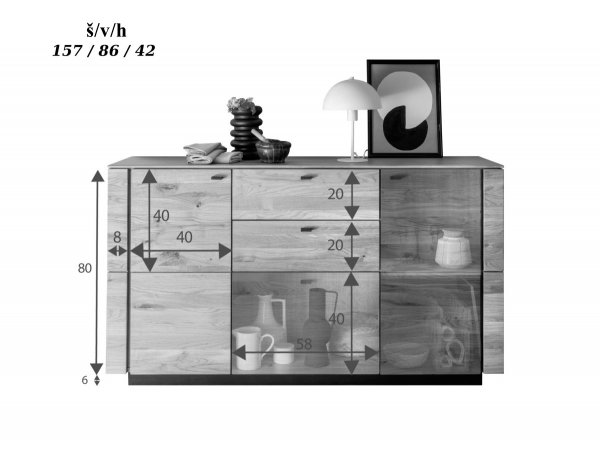 Komoda II z dubového masivu KARIS dub divoký 100% masiv