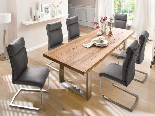 Jídelní stůl CASTELLO tmavý dub bassano masiv/leštěná ocel