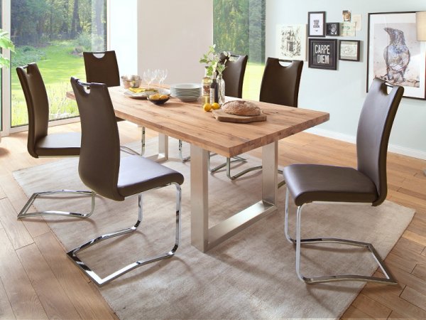 Jídelní stůl CASTELLO dub divoký přírodní/leštěná ocel