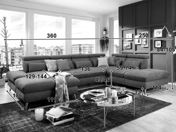 Rohová sedací souprava do tvaru U CAROLINA 4