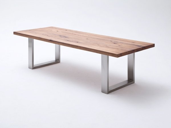 Jídelní stůl CASTELLO tmavý dub bassano masiv/leštěná ocel