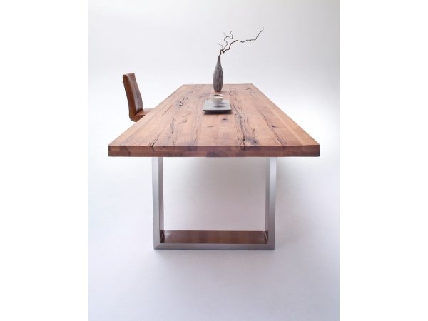 Jídelní stůl CASTELLO tmavý dub bassano masiv/leštěná ocel