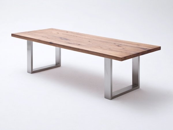 Jídelní stůl CASTELLO tmavý dub bassano masiv/leštěná ocel