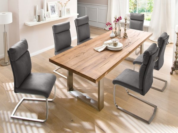 Jídelní stůl CASTELLO tmavý dub bassano masiv/leštěná ocel