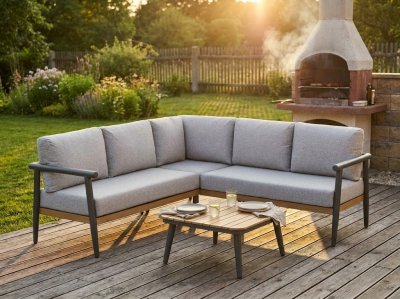 Rohový lounge set Comillas, pohovka + stolek, antracit/šedo-béžová – House Nordic