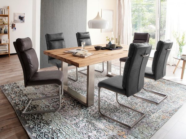 Jídelní stůl CASTELLO dub divoký přírodní/leštěná ocel