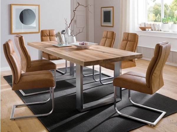 Jídelní stůl CASTELLO dub divoký přírodní/leštěná ocel