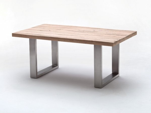 Jídelní stůl CASTELLO dub bělený/leštěná ocel